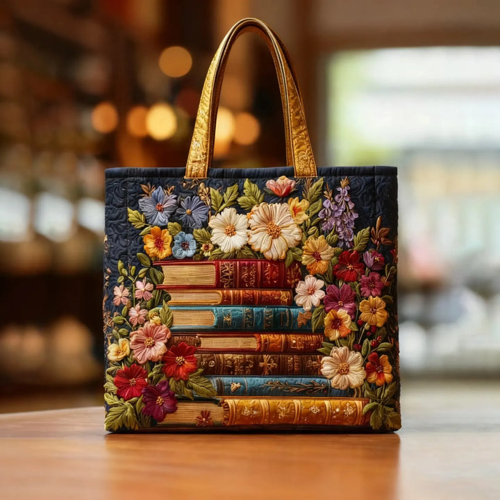 Sac artisanal – Impression florale et livres