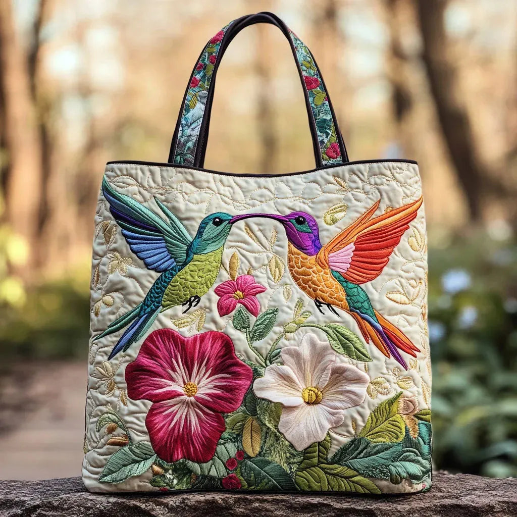 Sac matelassé - Colibri et Fleurs Blanches