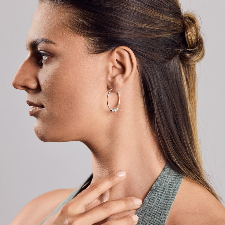 Créoles en Argent Sterling 925 avec Boules Mobiles, Boucles d'Oreilles en Différentes Tailles