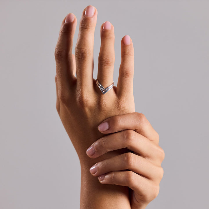 Bague Chevron double en Argent 925 Sterling fait main
