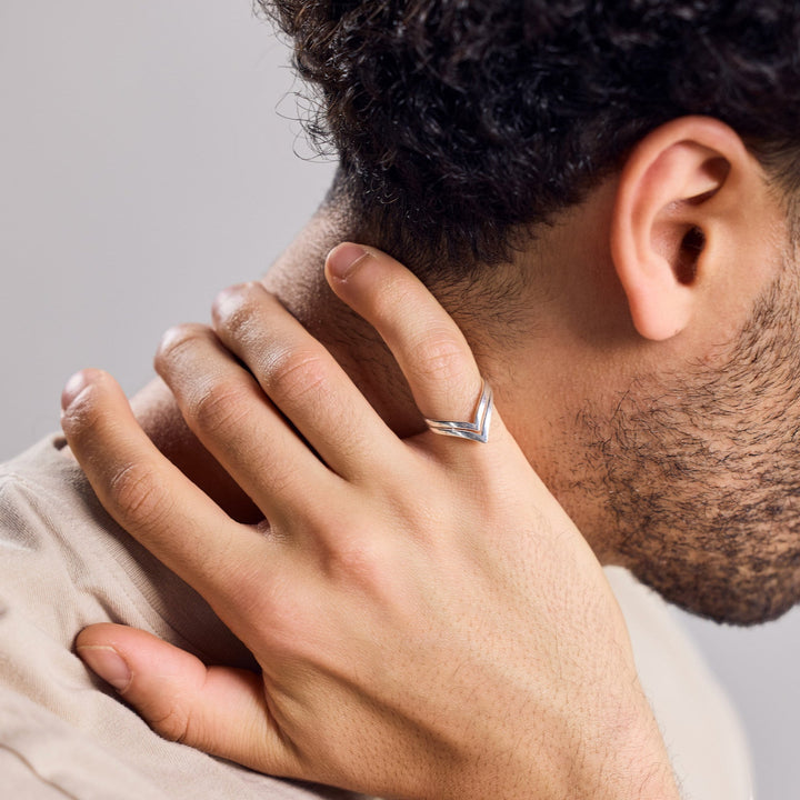 Bague Chevron double en Argent 925 Sterling fait main