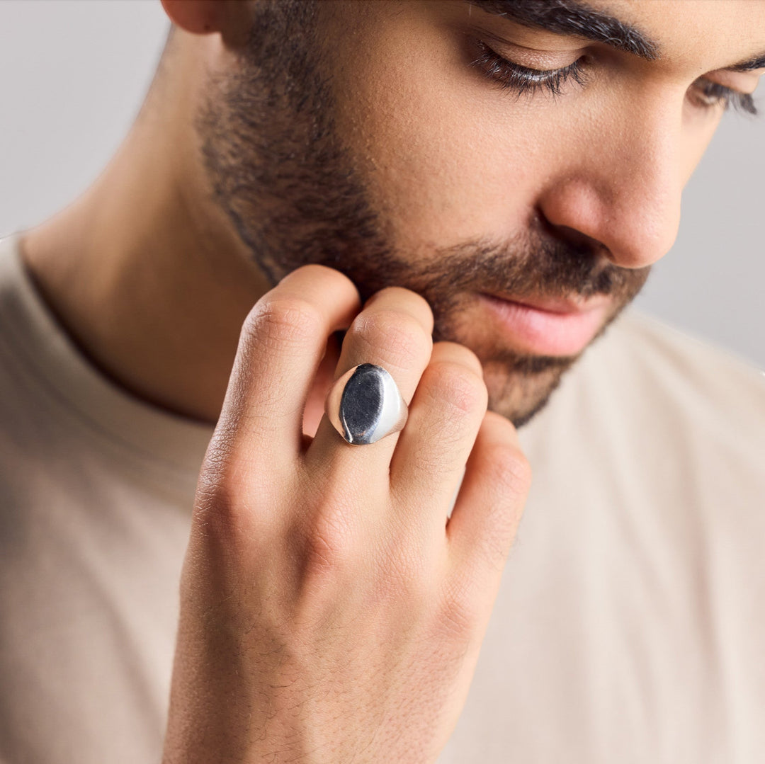 Grande bague de sceau ovale en argent sterling 925 | Bague de sceau en forme d'œil, faite à la main