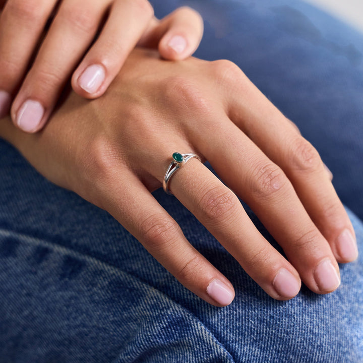 Petite bague en onyx vert avec pierre ovale en argent sterling 925, fait main