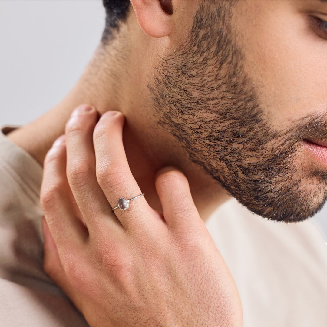 Bague en pierre de lune fine avec pierre ovale en argent sterling 925 fait main