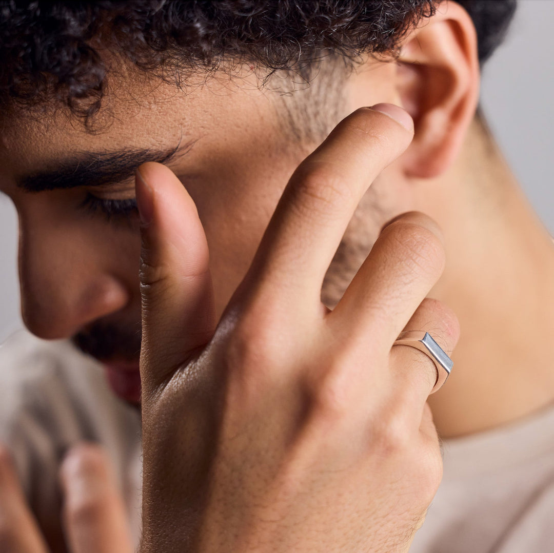 Bague Sceau Riegel Bar en Argent Sterling 925 fait main