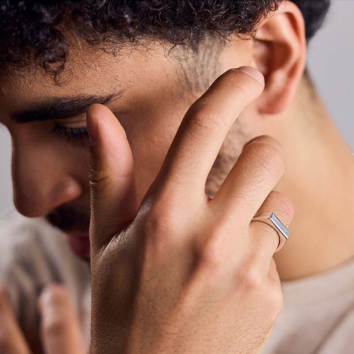 Bague Sceau Riegel Bar en Argent Sterling 925 fait main