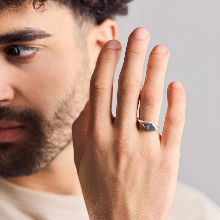 Petite bague de sceau en argent sterling 925 carrée faite à la main
