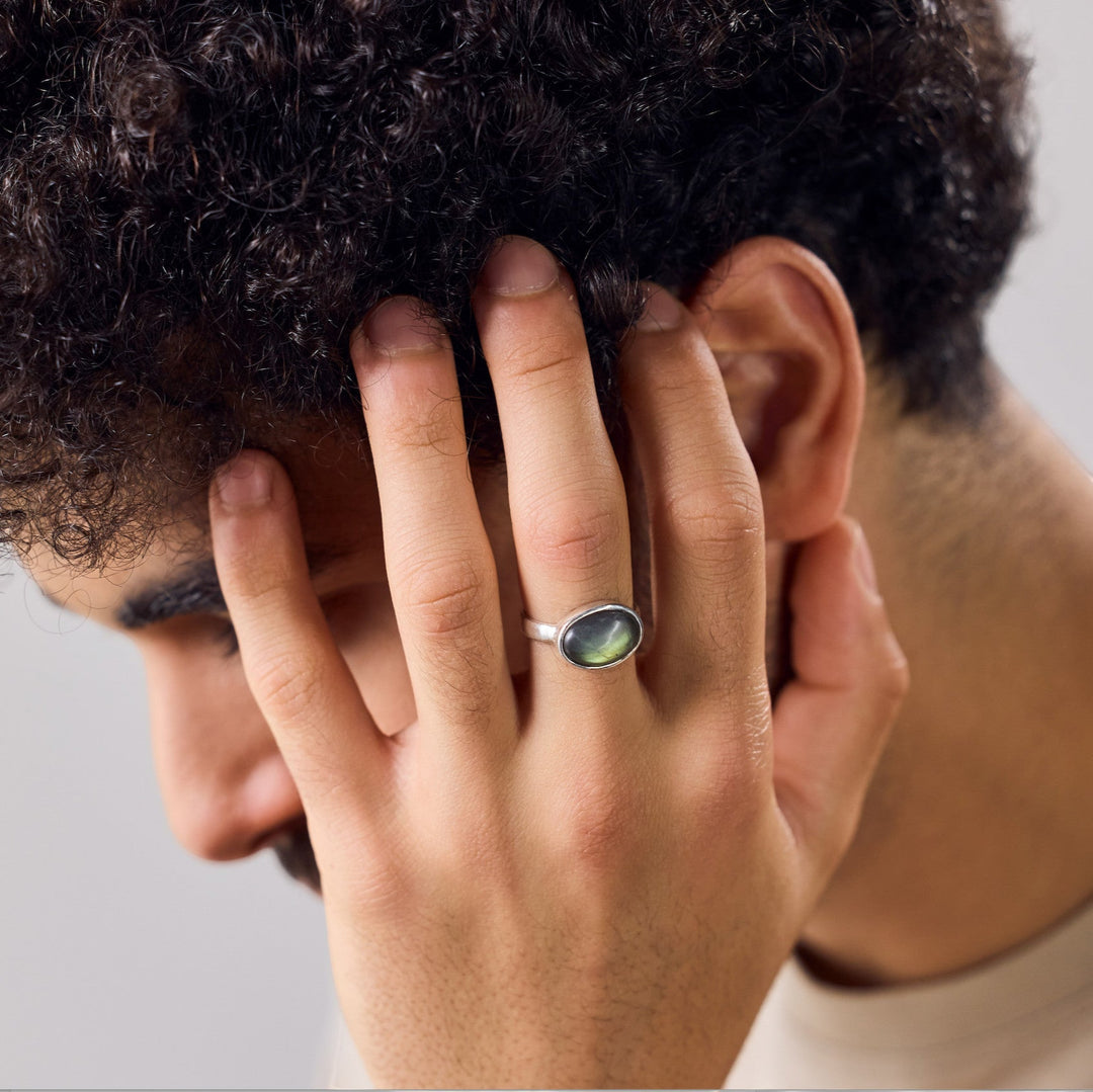 Grande Bague Ovale en Labradorite en Argent Sterling 925