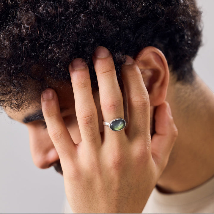 Grande Bague Ovale en Labradorite en Argent Sterling 925
