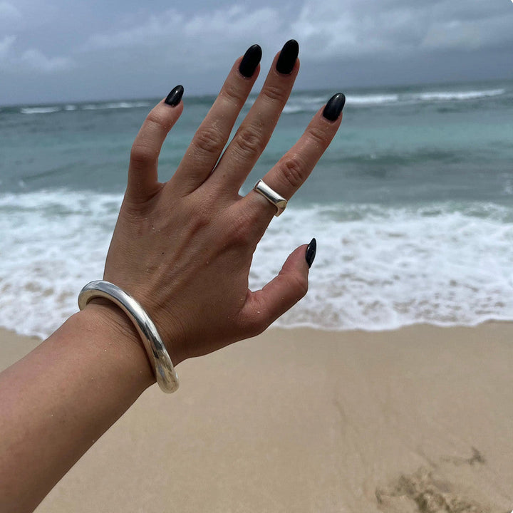 Bague asymétrique en argent sterling massif 925 – fait main
