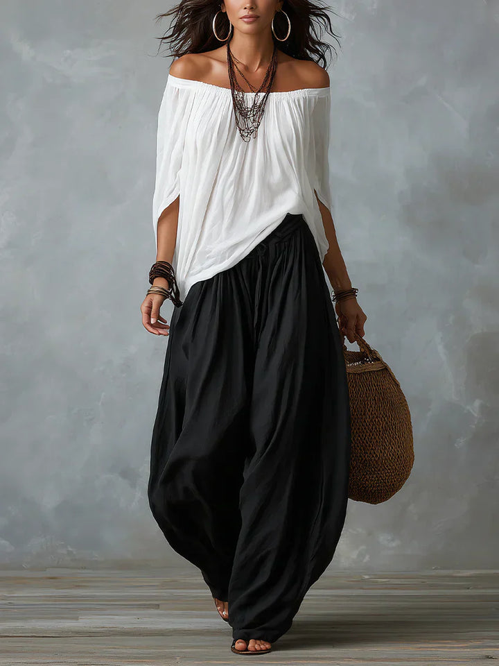 Ensemble Top Off-Shoulder & Pantalon Lantern