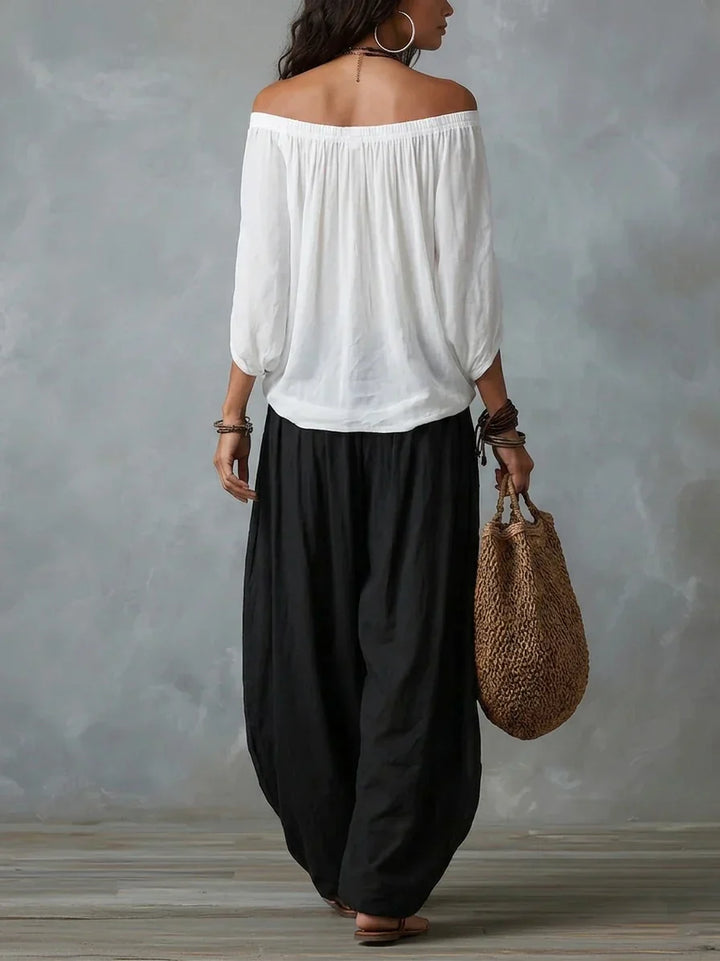 Ensemble Top Off-Shoulder & Pantalon Lantern