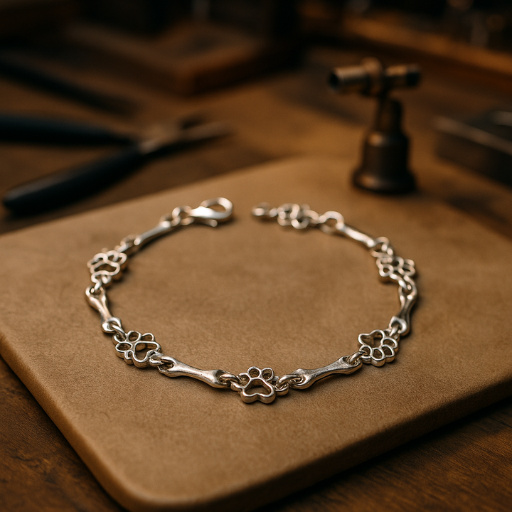 Bracelet en Édition Limitée avec Charms Patte de Chien et Os en Argent Pur