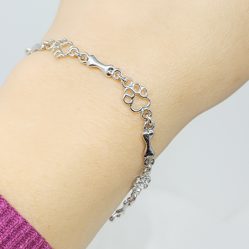 Bracelet en Édition Limitée avec Charms Patte de Chien et Os en Argent Pur