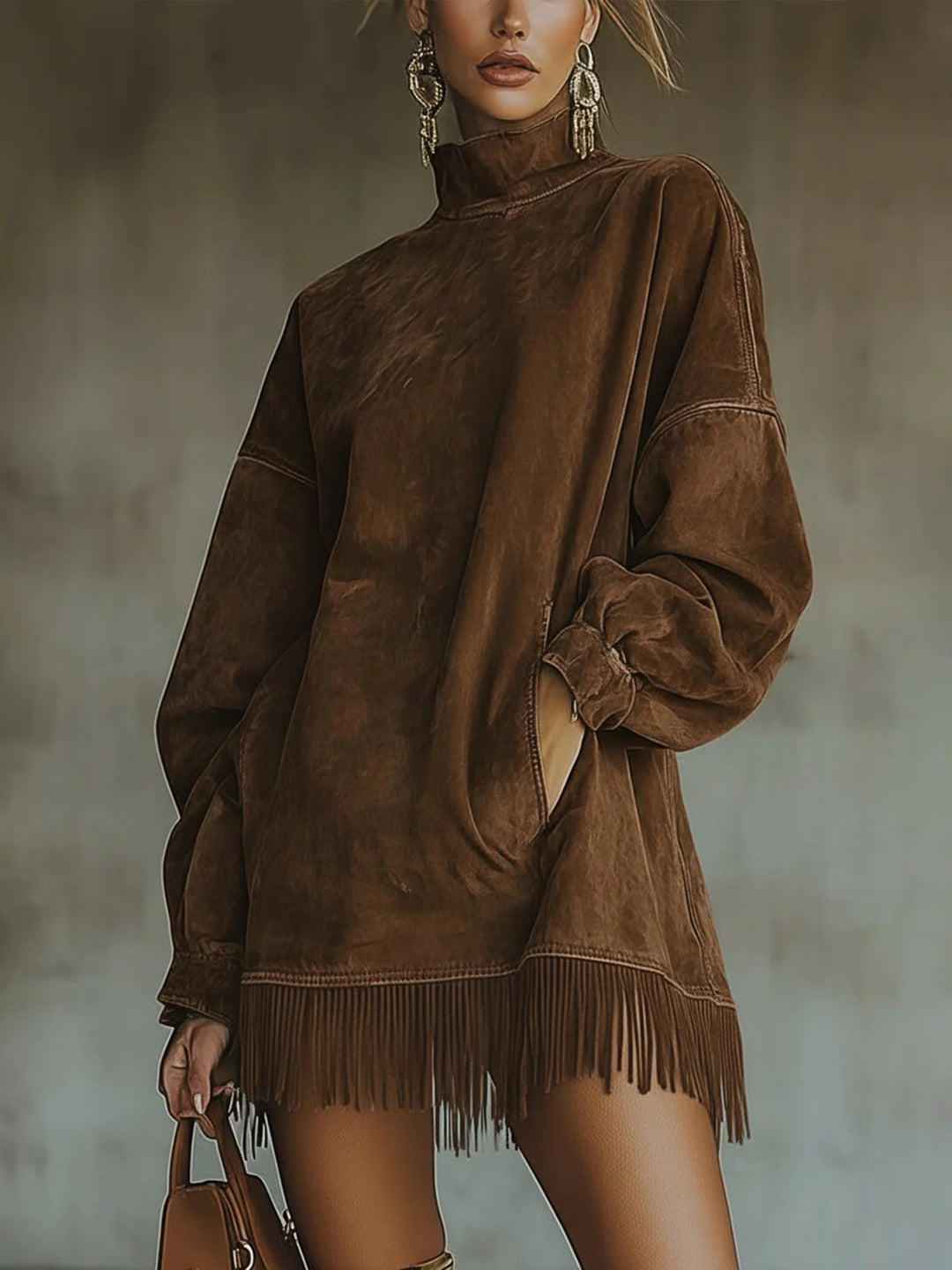 Lunarae | Robe Frangée en Suède Doux