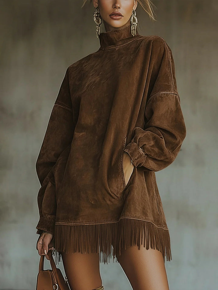 Lunarae | Robe Frangée en Suède Doux