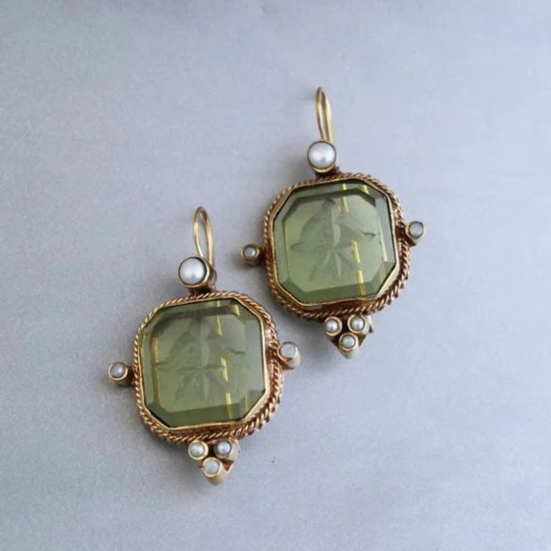 Boucles d'Oreilles Vintage en Cristal Vert