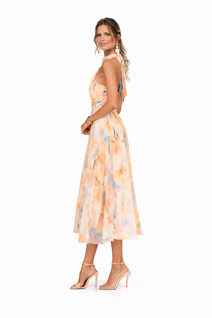 Esther™ | Robe à Col Halter avec Imprimé Aquarelle