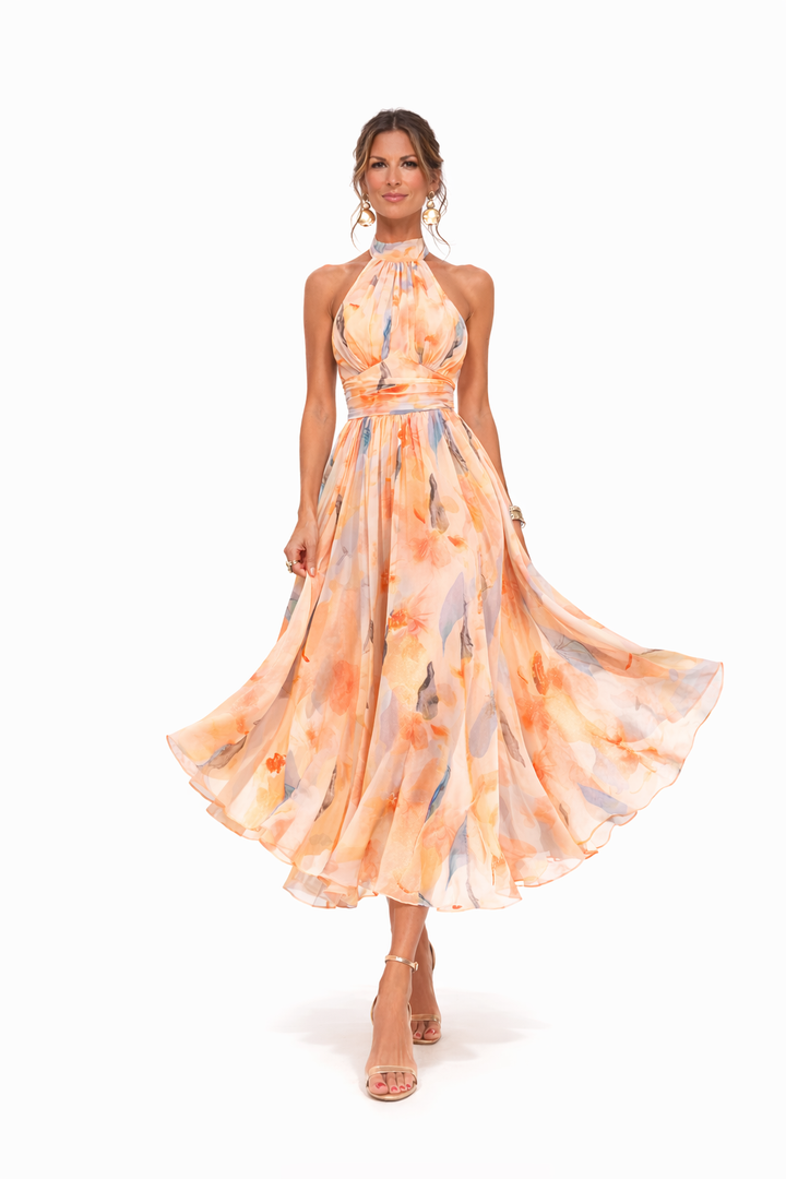 Esther™ | Robe à Col Halter avec Imprimé Aquarelle