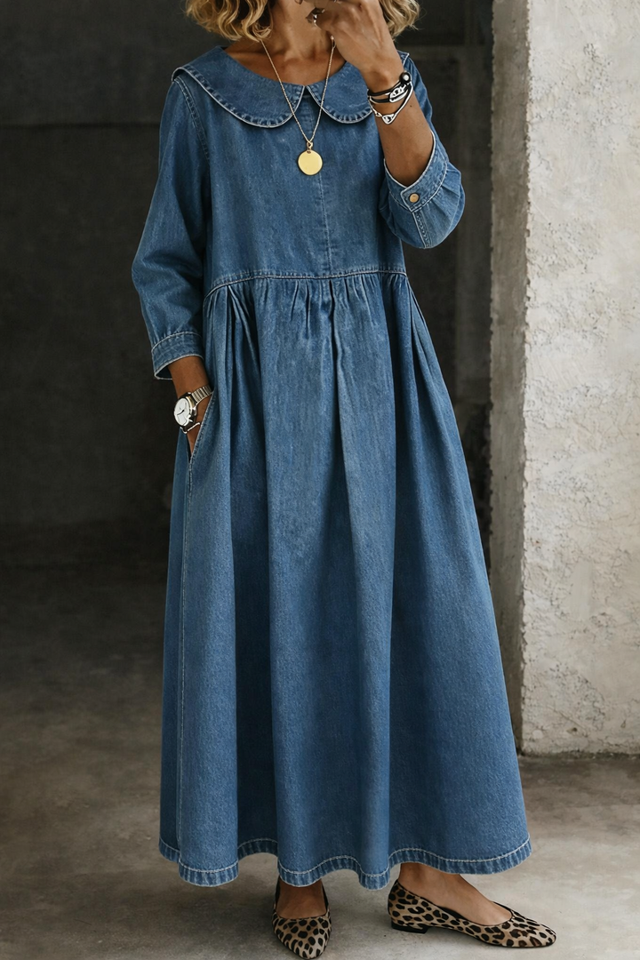 Clara | Jean Dress with Peter Pan Collar