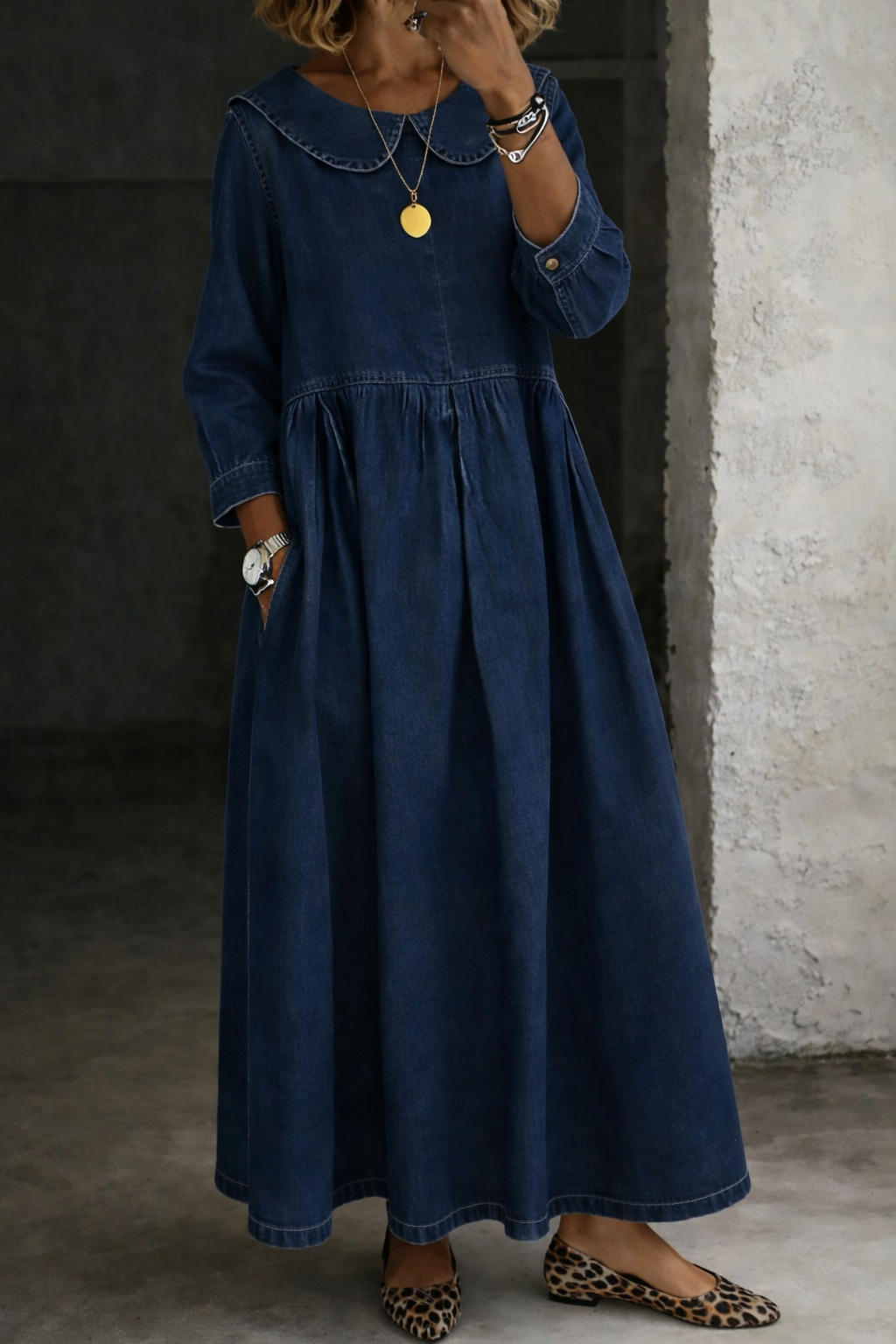 Clara | Jean Dress with Peter Pan Collar