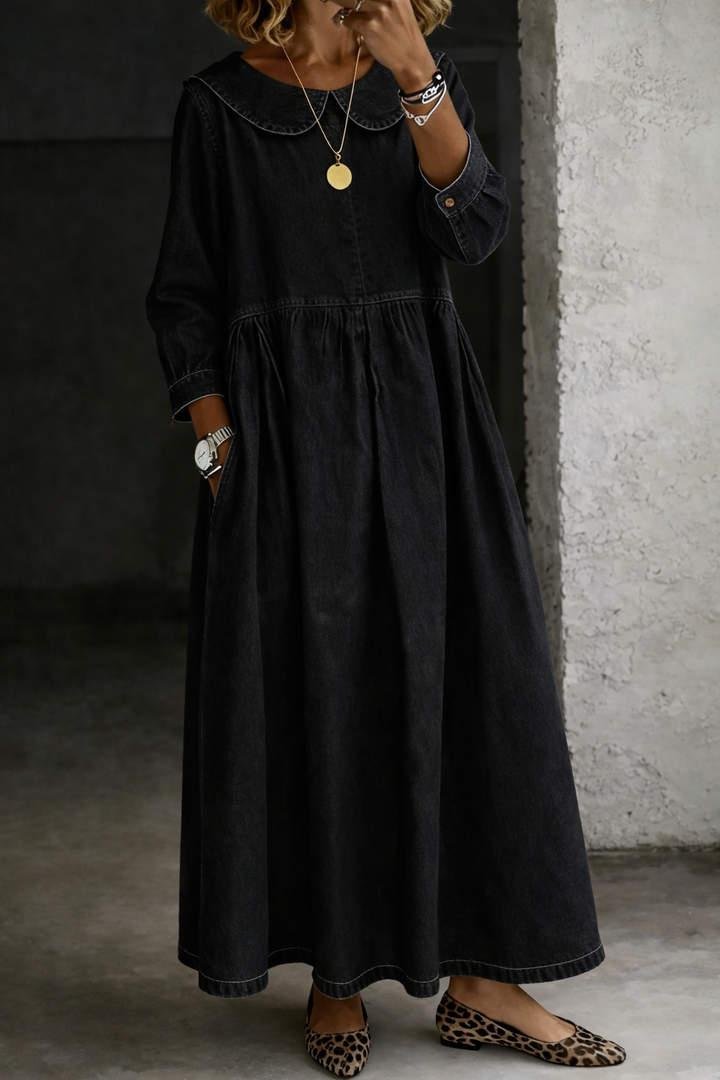 Clara | Jean Dress with Peter Pan Collar