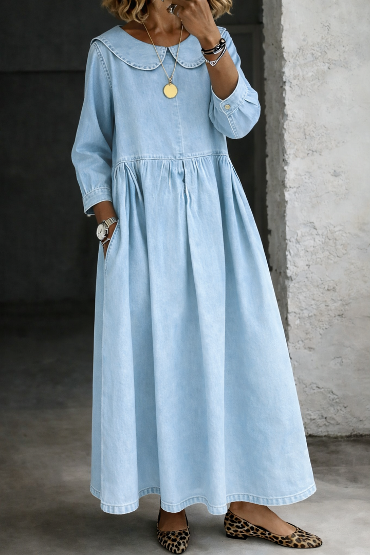 Clara | Jean Dress with Peter Pan Collar