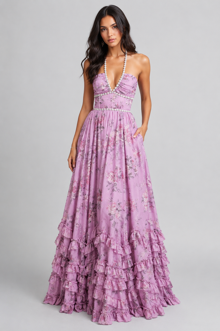 VALESKA | Robe Maxi Chic au Style Floral Vintage