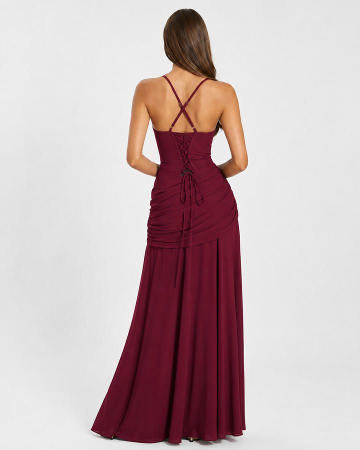 ENIE | Robe Maxi avec Encolure Angulaire Raffinée