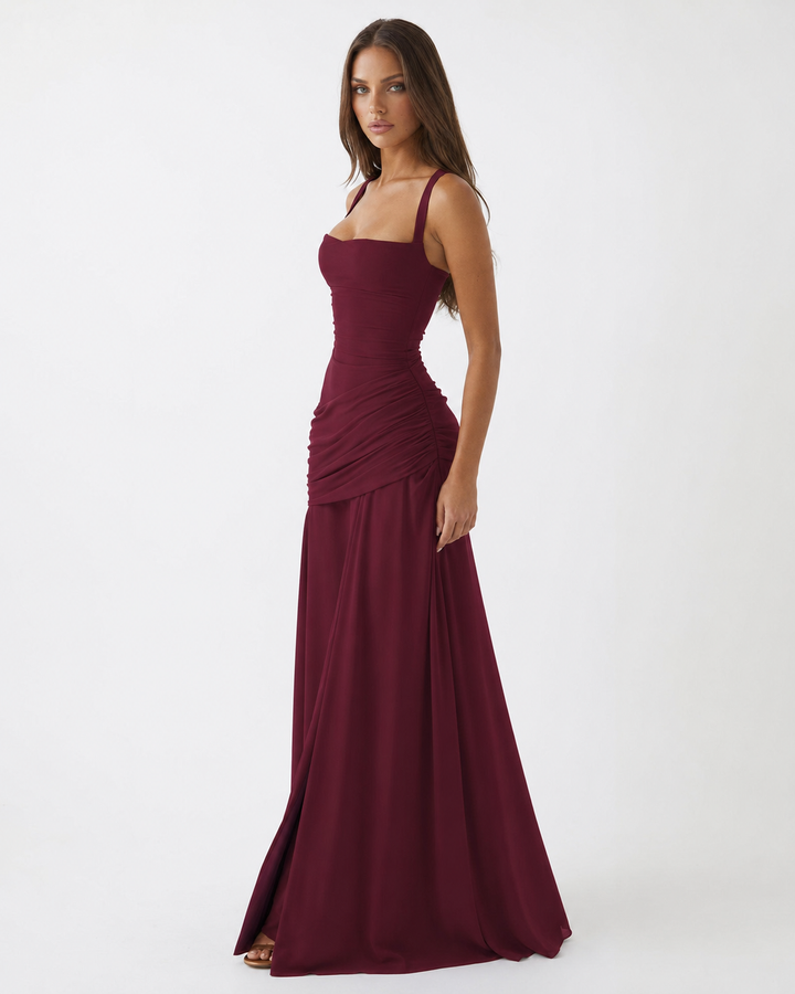 ENIE | Robe Maxi avec Encolure Angulaire Raffinée