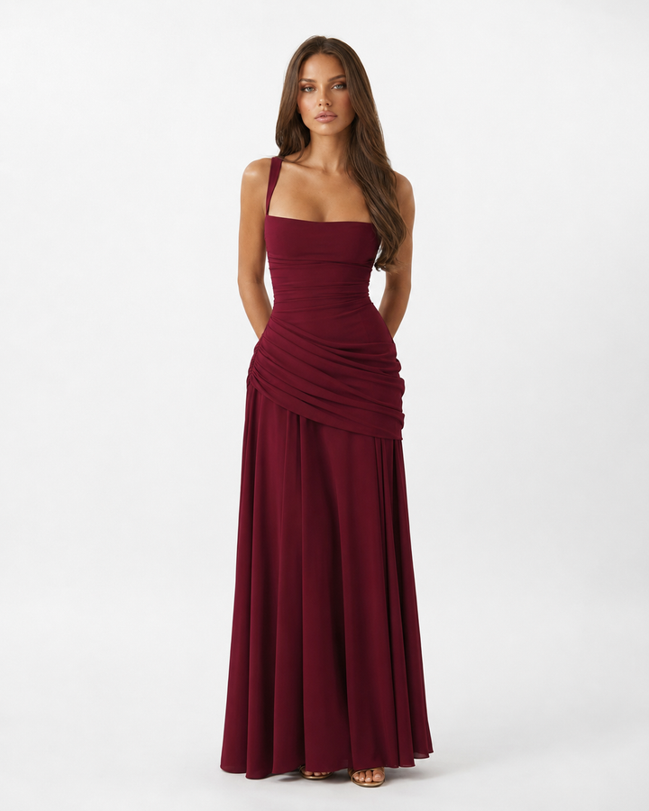 ENIE | Robe Maxi avec Encolure Angulaire Raffinée
