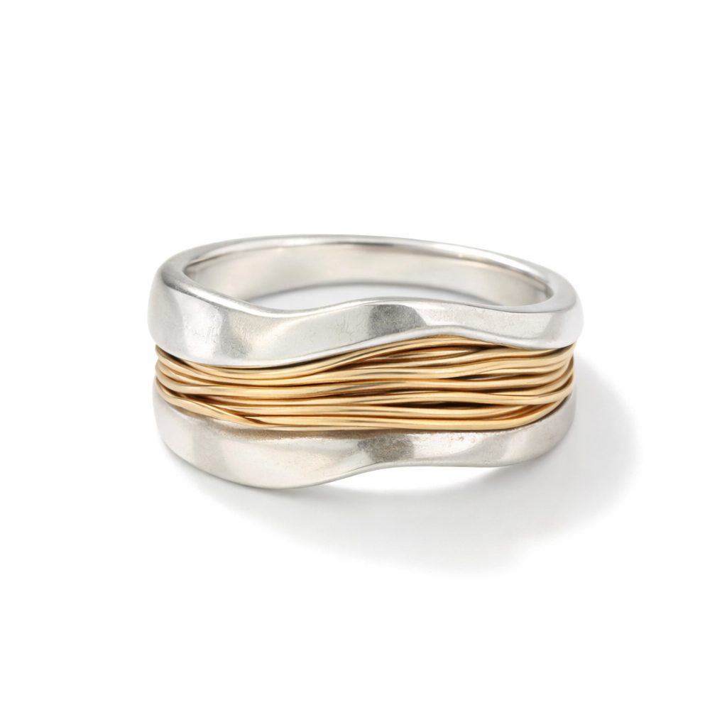 Intrecciato - Bague en argent avec fil d’or