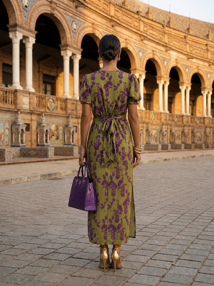 Andrea™│Robe Maxi Fleurs avec Drapé Fluide