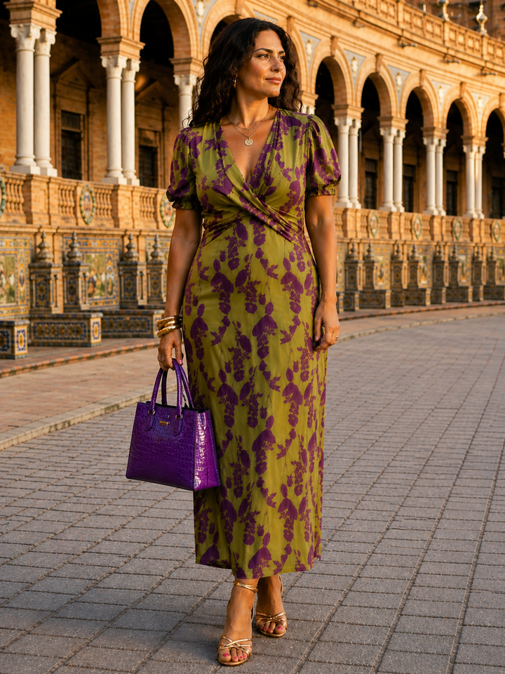 Andrea™│Robe Maxi Fleurs avec Drapé Fluide