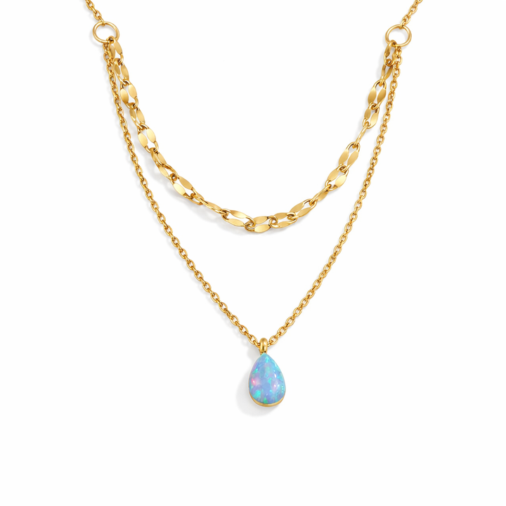 Collier à couches avec goutte d'opale bleue