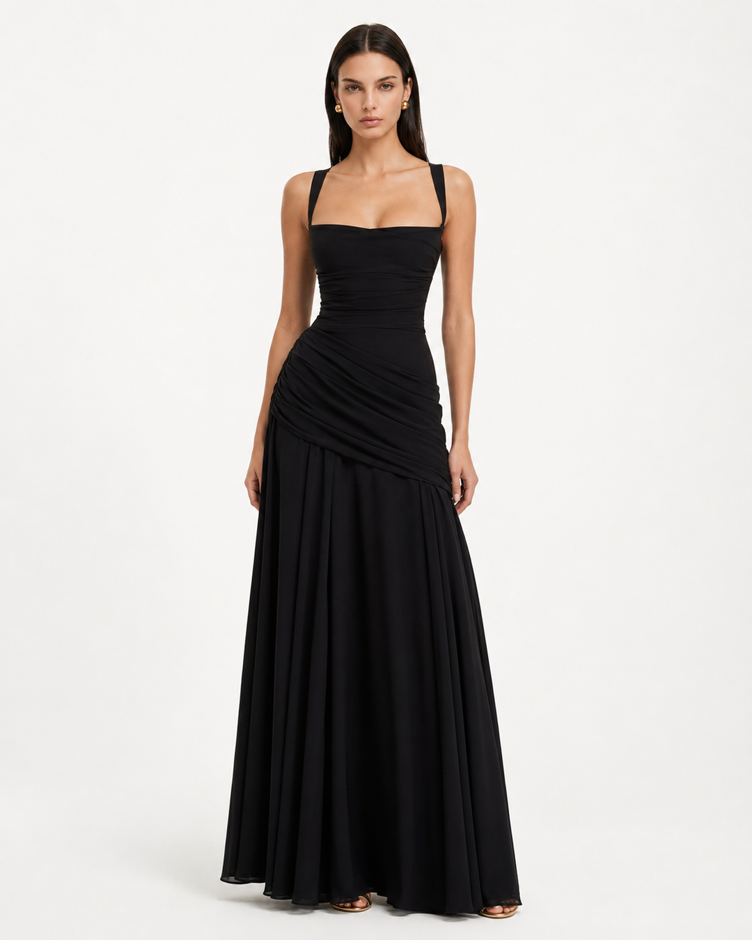 ENIE | Robe Maxi avec Encolure Angulaire Raffinée