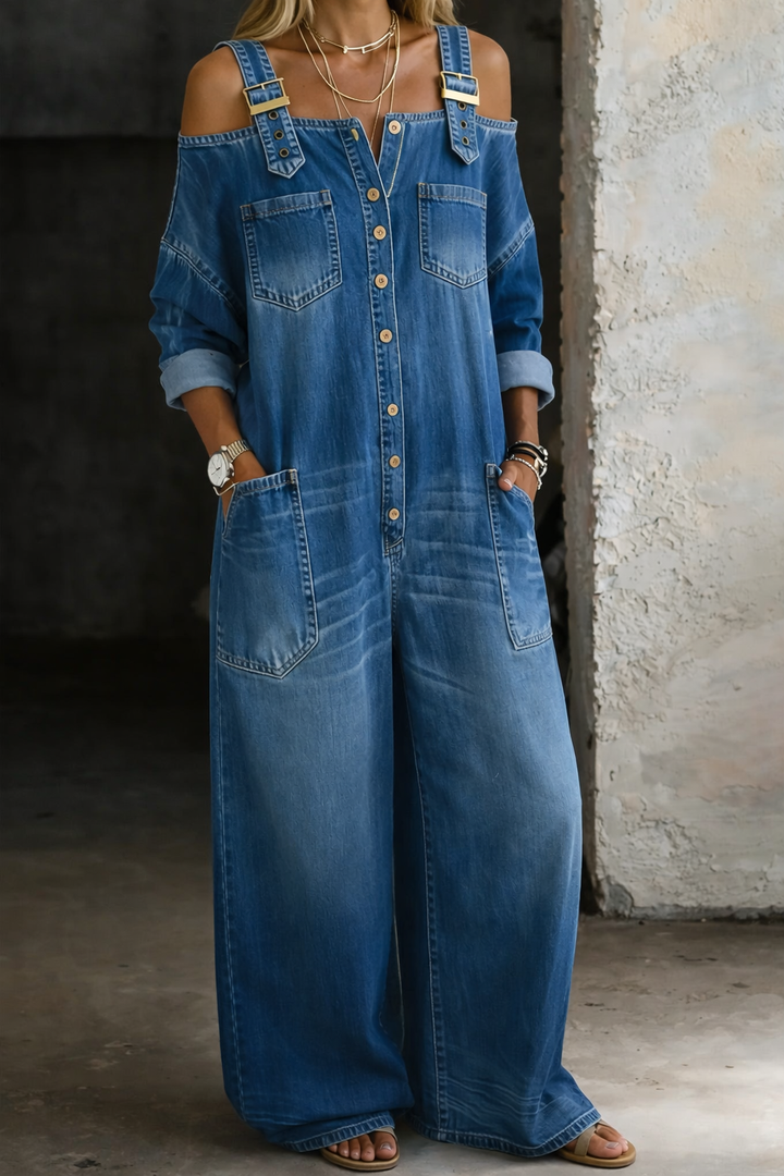 Sophia | Robe en denim à épaules dénudées