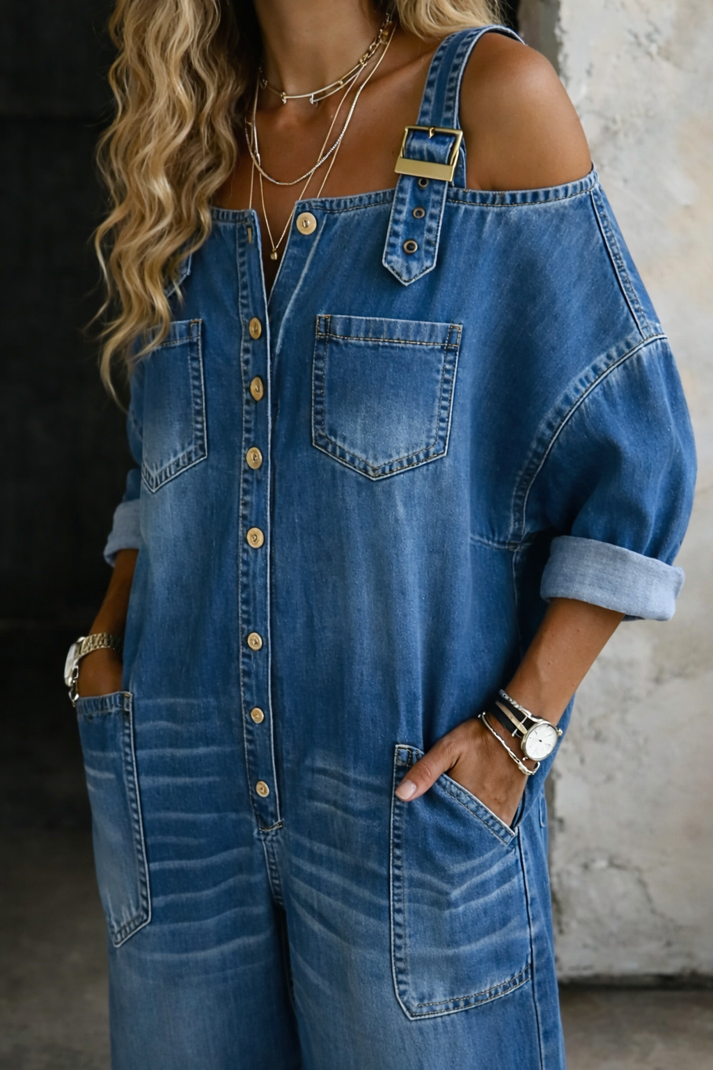 Sophia | Robe en denim à épaules dénudées