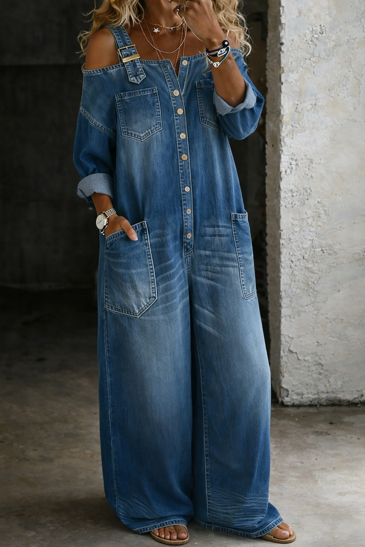 Sophia | Robe en denim à épaules dénudées