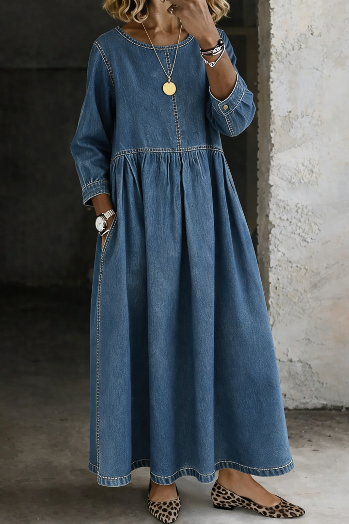 Melissa | Robe en denim à manches longues avec col rond