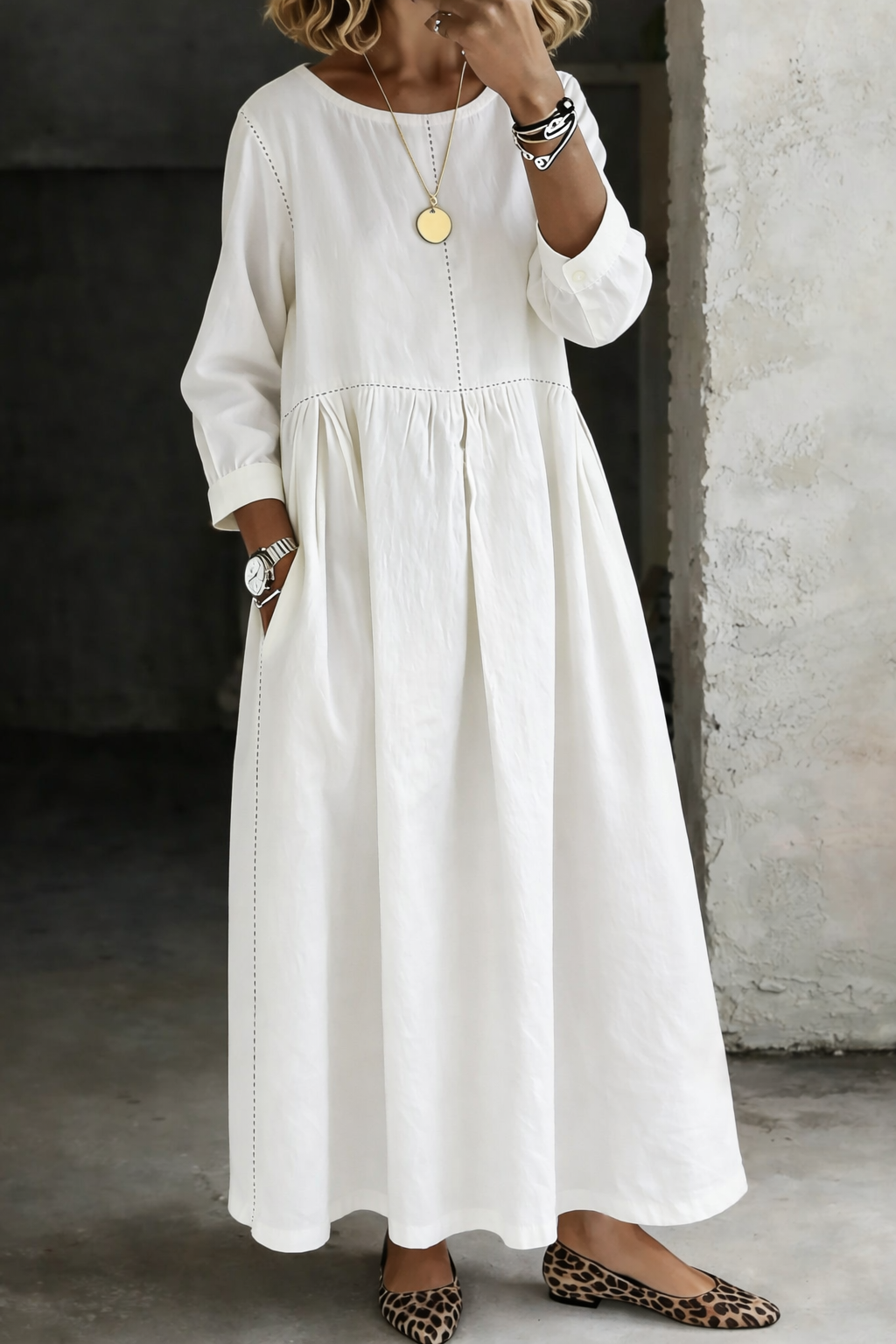Melissa | Robe en denim à manches longues avec col rond
