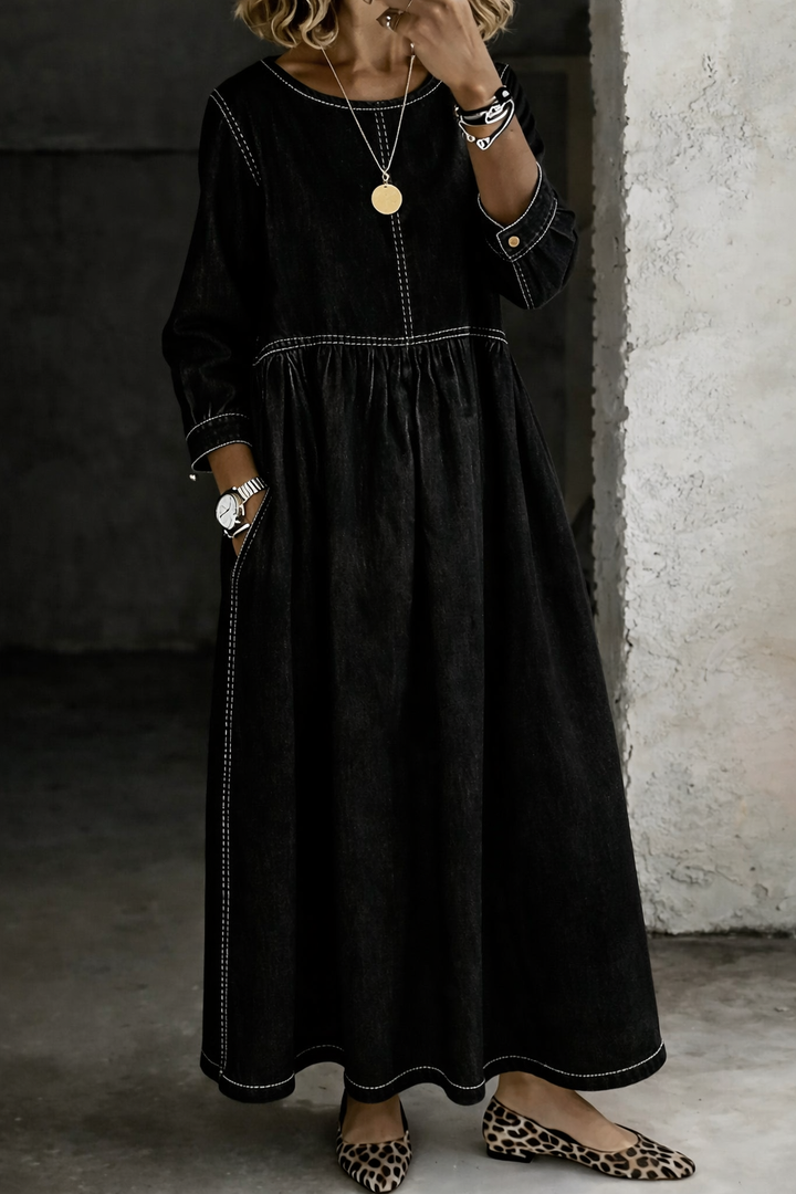 Melissa | Robe en denim à manches longues avec col rond