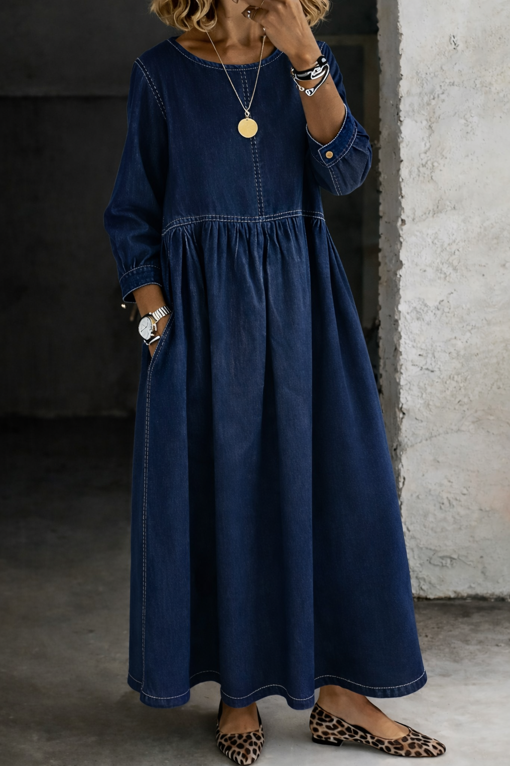 Melissa | Robe en denim à manches longues avec col rond
