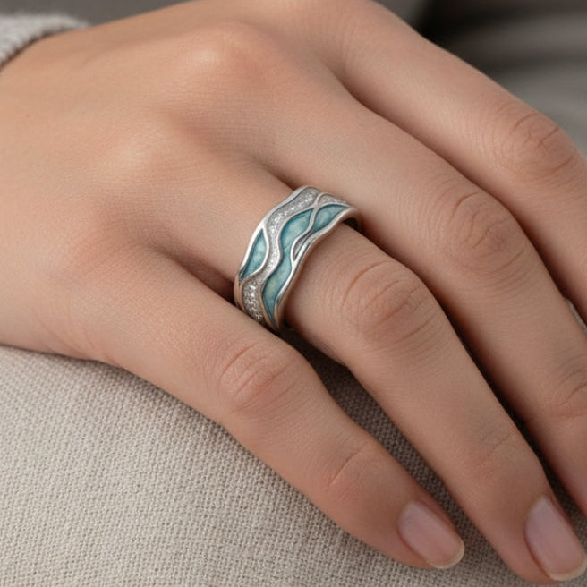Bague en Argent aux Vagues Turquoise