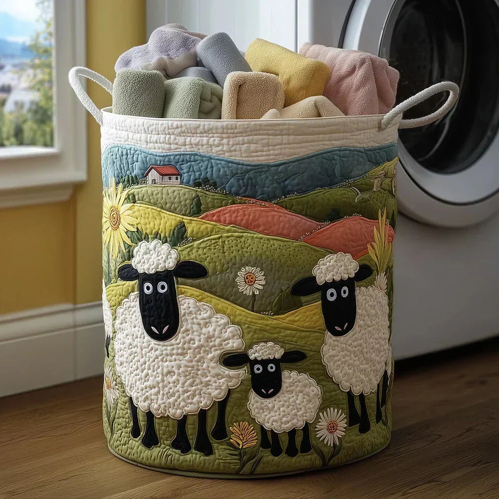 Panier rembourré avec des moutons blottis