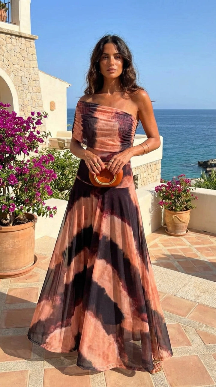 Hendrika│Robe avec Imprimé Orange et Marron
