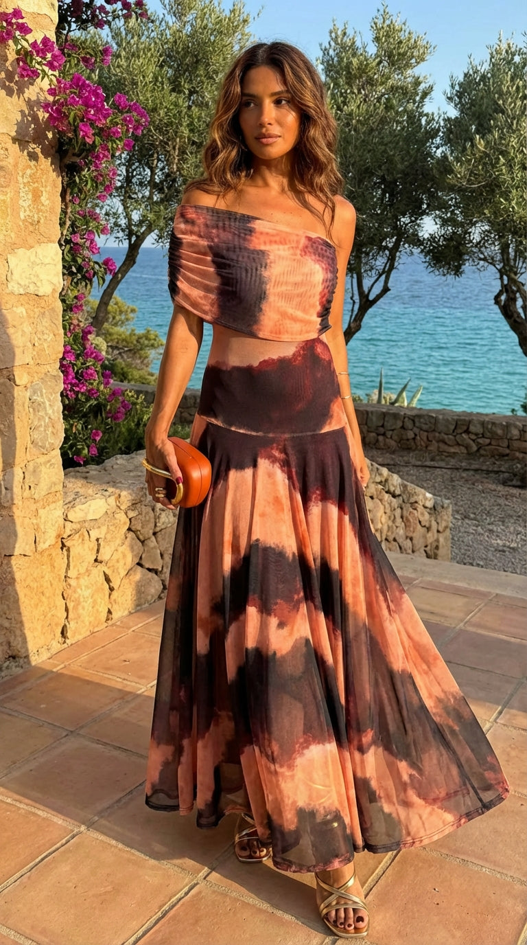 Hendrika│Robe avec Imprimé Orange et Marron