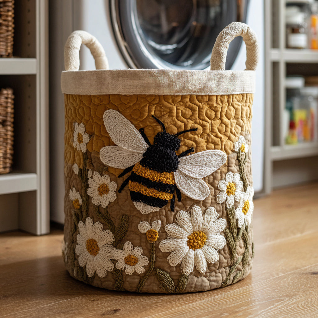 Panier matelassé avec abeilles et marguerites