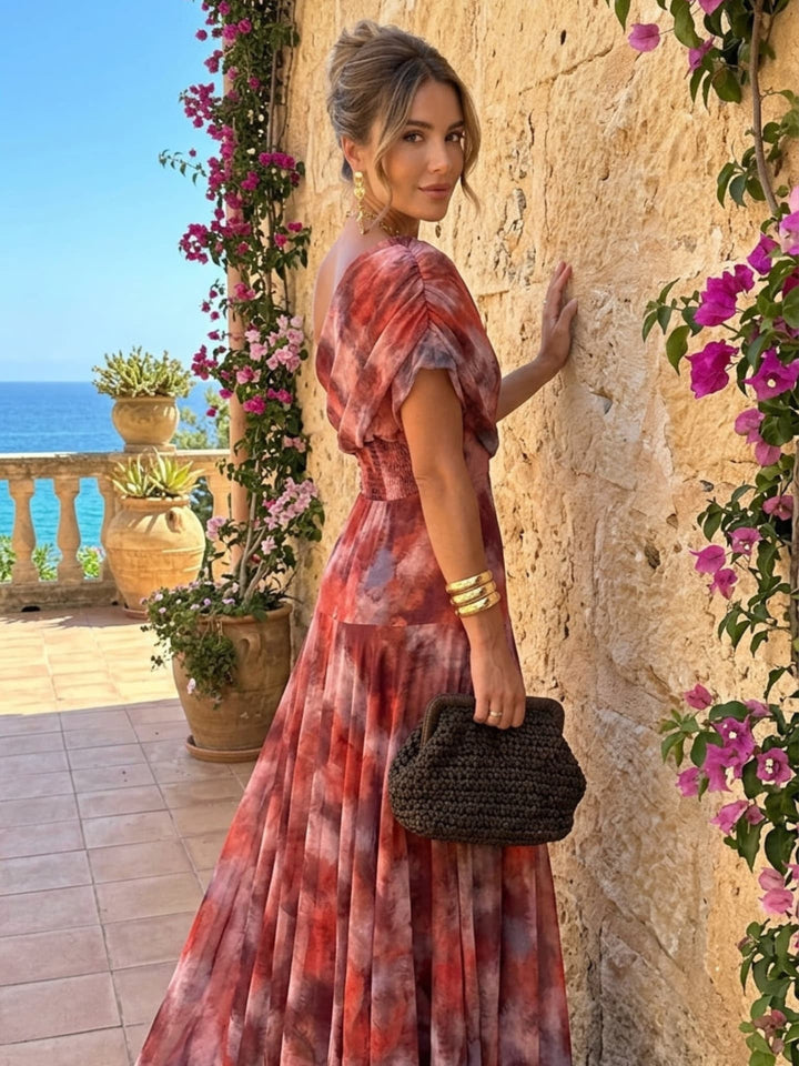 Aleida│Robe Longue Aquarelle à Épaules Dégagées