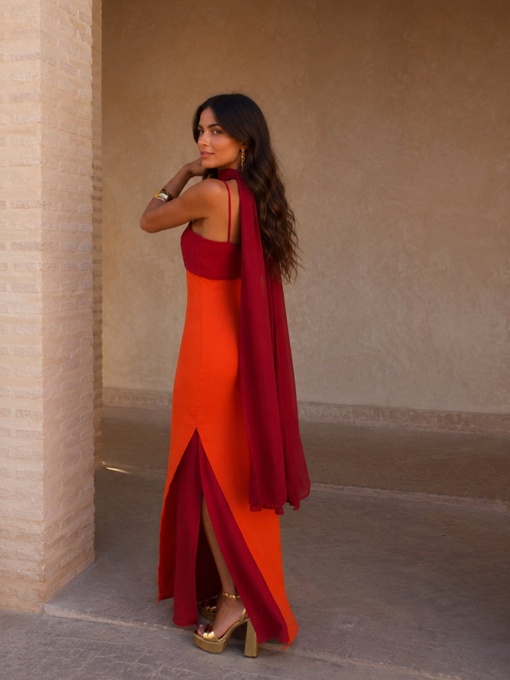 Zahara │ Robe longue drapée bicolore